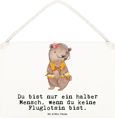 Produktbild von Mr. & Mrs. Panda Holzschild Fluglotsin Herz DIN A6 - Weiß - Geschenk, dekotafel, Spruch, Beruf, Wandbild Holz, holzbild, Türschild, Ausbildung, Lustig, Luftfahrtpersonal