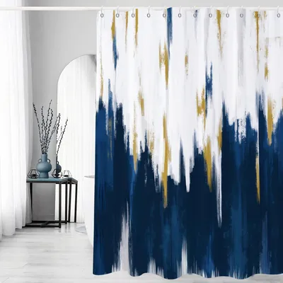 Obrázek produktu pro Solidchoice - Závěs do sprchy, rozměry 180x200 cm, moderní abstraktní design, tmavě modrá barva