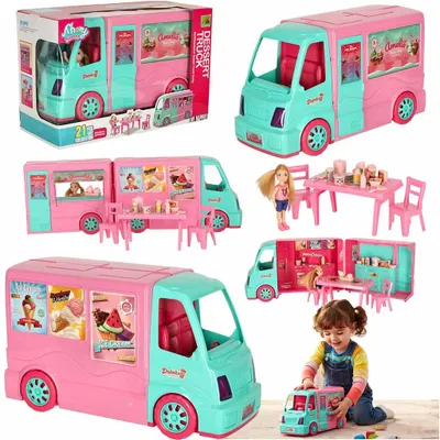 Obrázok produktu pre Hračka pre bábiky KIK 2v1 Karavan a Food Truck so zmrzlinou, 21-dielna sada