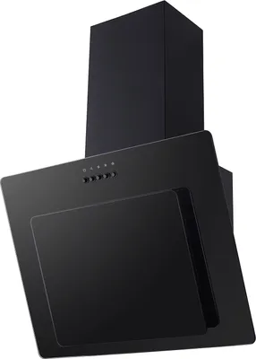 A black kitchen range hood is shown against a white background.