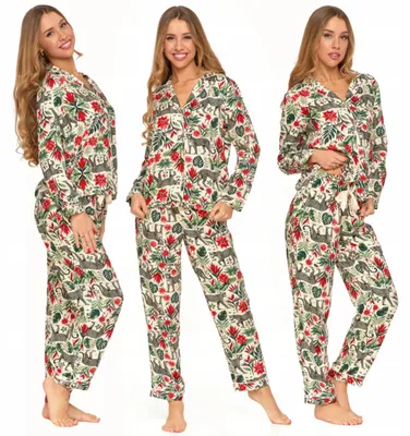 Zdjęcie produktu dla Elegancka piżama damska wzorzysta koszula top długie spodnie MORAJ XL