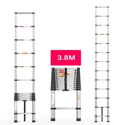 Obrázek produktu pro Teleskopická žebřík - výsuvná žebřík - 3,8 m - nerezová ocel