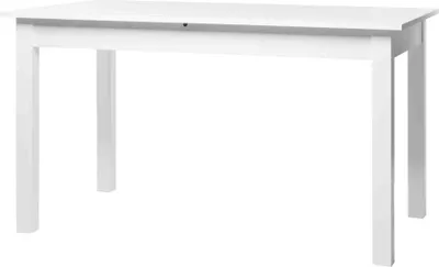 A white dining table is shown against a white background.