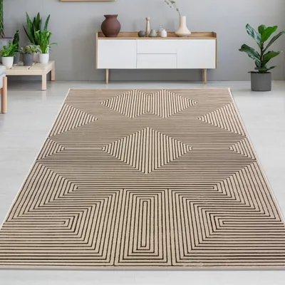 Produktbild von Kurzflorteppich Beige geometrisches Design mit Glanzeffekt modern und pflegeleicht Größe - 200 x 290 cm