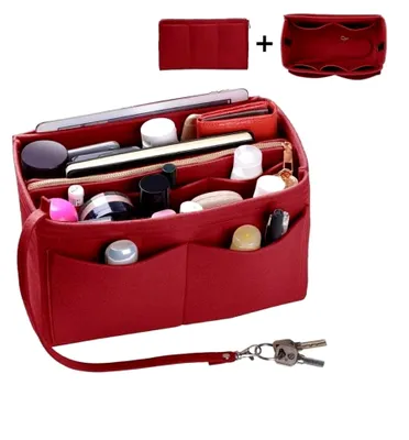 Produktbild von Filz Taschenorganizer Multifunktional Handtasche Organizer mit Fächer Geldbeutel Reißverschluss Filz Handtaschen Organizer für Reise Geschäft Urlaub Bad Organisieren