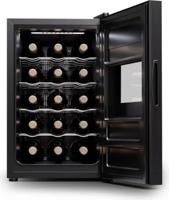 Produktbild von Klarstein Freistehender Weinkühlschrank 1 Zone, Getränkekühlschrank Klein, Kleiner Weinschrank, Wein-Kühlschrank Klein mit Glastür, Indoor/Outdoor Flaschenkühlschrank, Wine Fridge, 15 Flaschen