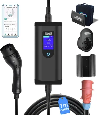Obrázek produktu pro Přenosná nabíječka pro elektromobily, 11 kW - třífázový nabíjecí kabel typu 2 s ovládáním přes aplikaci, Wi-Fi a ochranou IP65 (7 metrů)