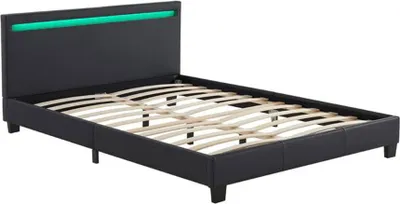 Obrázek produktu pro Postel Paris 28902, čalouněná, umělá kůže, s LED a lamelovým roštem, černá, 140 x 200 cm