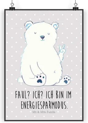 Produktbild von Mr. & Mrs. Panda Bild Eisbär Faul DIN A4 - Grau Pastell - Geschenk, Plakat, Arbeit, Bär, wanddeko, Teddy, Wanddekoration, drucke, Entspannen, Wandbild, Büro