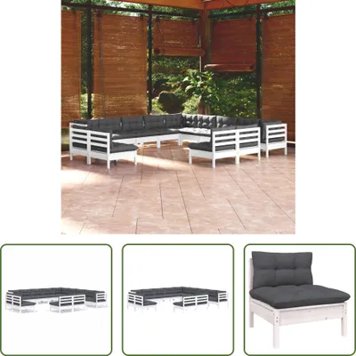 Produktbild von The Living Store 13-tlg. Garten-Lounge-Set mit Kissen Weiß Massivholz Kiefer