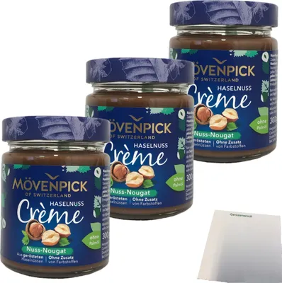 Produktbild von Mövenpick Haselnuss Creme Nuss-Nougat 3er Pack (3x300g Glas) + usy Block