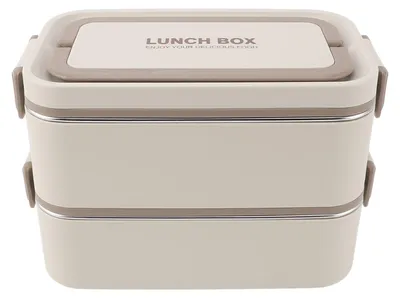 Zdjęcie produktu dla Bento Box z 2 poziomami, izolowane pojemniki na lunch ze stali nierdzewnej 304, szczelna komora, przenośny pojemnik na żywność do szkoły lub biura,