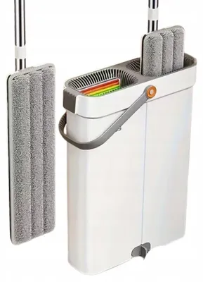 Zdjęcie produktu dla Mop Płaski Wąskie Wiadro Slim TSG-610 Dwukomorowe Z Wyciskaczem Wkład 40 Cm
