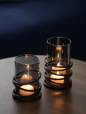 Imagen del producto de Velas Kandelaar Negro con Vidrio Ahumado - Juego de 2 Portavelas de Metal