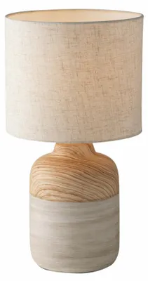 Image de Lampe de table WOODY en céramique avec abat-jour en tissu ivoire, 41 cm.