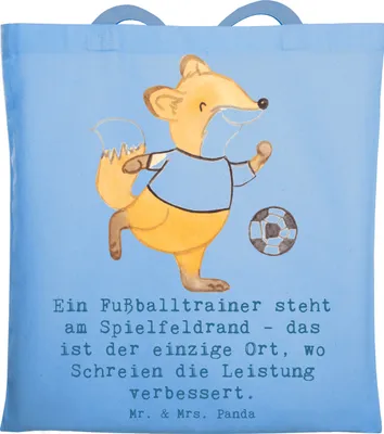 Produktbild von Mr. & Mrs. Panda Schultasche Fußballtrainer Energie - Sky Blue - Geschenk, Berufspassion, Trainer, Tote Bag, Team, Tasche, totebag, Beruf, Hingabe, Mannschaft, Jutebeutel