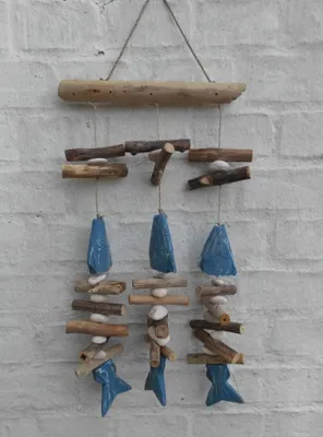 Produktbild von Dekohänger Fisch Holz Natur Treibholzhänger blau-natur 60 x 30 cm