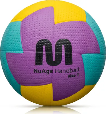 A colorful handball is shown against a white background.