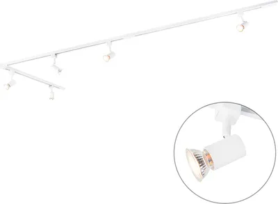 Produktbild von QAZQA - Modern Modernes Schienensystem I Spotlight I Deckenspot I Deckenstrahler I Strahler mit 5-flammig Spot I Spotlight I Deckenspot I Deckenstrahler I Strahler I Lampe I Leuchten 1-phasig weiß - J