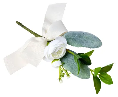 Produktbild von Weißer Pfingstrosenzweig mit Blättern und Band 20 cm für Hochzeiten -