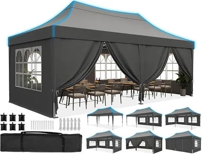 Immagine prodotto di Gazebo impermeabile 3x6 metri | Tenda per feste, gazebo pop-up, gazebo da giardino, stabile, con pareti laterali, protezione UV 50+, borsa per il trasporto inclusa, struttura in acciaio