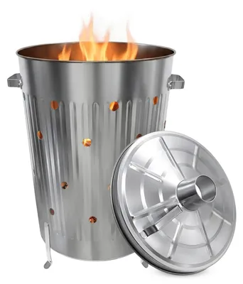 Immagine prodotto di Inceneritore per rifiuti zincato, capacità 75 litri, con coperchio e maniglie