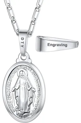 Productafbeelding van Halsketting met ovale hanger van Maria, gemaakt van messing/925 sterling zilver, verstelbaar van 50+5 cm