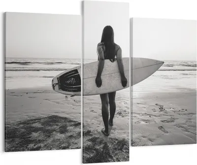 Produktbild von Bild auf Leinwand - Leinwandbild - 3 Teile - Frau Strand Surfen - 95x80cm - Wand Bild - Wanddeko - Wandbilder - Leinwanddruck - Bilder - Wanddekoration - Leinwand bilder - Wandbild - CB95x80-5036