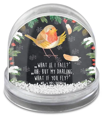 Produktbild von Mr. & Mrs. Panda Schneekugel Weihnachten Rotkehlchen Federn - Kreidetafel - Geschenk, Spruch Mut, Motivationsbilder, Vogel, schnee kugel, Lustige Sprüche, Motivation