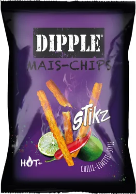 Produktbild von Dipple Mais‑Chips Stikz Hot Chilli Limette 90 g Snacks Knabbern Chips