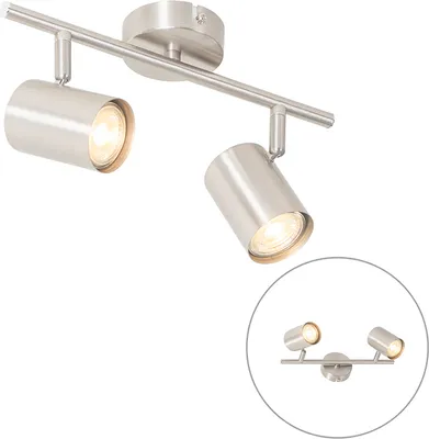 Produktbild von QAZQA - Moderne Deckenleuchte I Deckenlampe I Lampe I Leuchte Stahl I Silber I nickel matt 2-flammig-flammig verstellbar - Jeana I Wohnzimmer I Schlafzimmer - Stahl Länglich - LED geeignet GU10