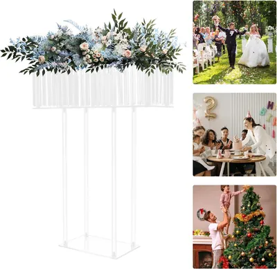 Produktbild von Blumenständer aus Acryl - Bodenstehender Vasenhalter - Größe 60×20×78 cm - Bodenplatte 30×20 cm - Traglast bis 5 kg - Für Hochzeit & Party - Dunkelgrün
