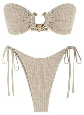 Immagine prodotto di Costume da bagno bikini ZAFUL, set con anello metallico, fascia, con lacci regolabili, modello a vita alta, composto da due pezzi