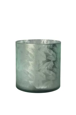 Produktbild von Windlicht Vase Übertopf aus Glas Grün-Silber mit Farnmuster – 24,5 cm – Sompex Awhia Grün / Silber (innen chrombedampft)