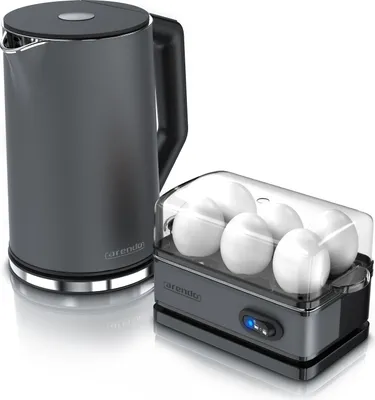 Produktbild von Arendo Frühstücksset, 6er Eierkocher SIXCOOK, 1,5L Edelstahl Wasserkocher, Grau