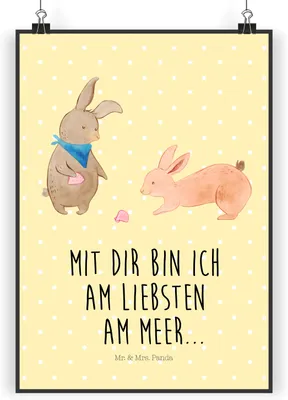 Produktbild von Mr. & Mrs. Panda Bild Hasen Muschel DIN A3 - Gelb Pastell - Geschenk, Wandbild, Kunstdruck, Strand, Freundin, Muttertag, Meer, Wanddekoration, Muscheln, Wanddeko, drucke