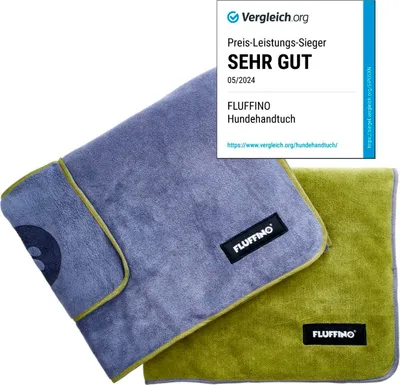 Zdjęcie produktu dla FLUFFINO® zestaw 2 ręczników dla psów rozmiar M/L 120x70cm wyjątkowo chłonny, miękki, nadający się do prania w 60°C, szybkoschnący ręcznik z mikrofibry dla średnich i dużych psów