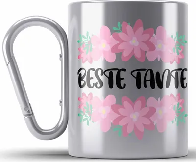 Produktbild von Trendation - Beste Tante Edelstahl Tasse Karabiner Geschenk Lustig Spruch - Beste Tante - Karabiner Edelstahl Tasse Karabiner Edelstahl Lieblingstante Geschenkidee (Silber)
