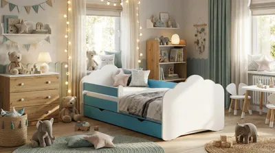Image de Happy Babies Lit Enfant - Avec Matelas & Tiroir et Protection Antichute, 80x160, Fille Lit Enfant & Jeune Garçon Kids Bed