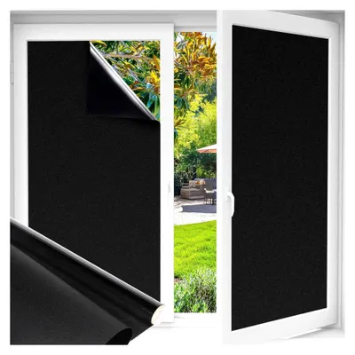 Produktbild von Fensterfolie Schwarz Verdunkelungsfolie Blickdicht Sonnenschutz Milchglasfolie Selbstklebend Anti-UV Statische Folie für Badezimmer Schwarz 44,5 x 200 cm
