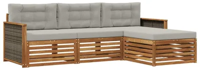 Zdjęcie produktu dla vidaXL Zestaw mebli ogrodowych, sofa z 4 poduszkami, kolor naturalny i jasnoszary