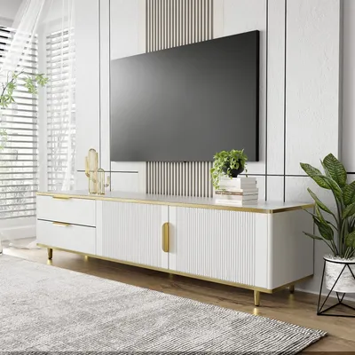 Produktbild von Odikalo TV-Schrank TV-Bank Fernsehschrank Lowboard Medienschrank Marmor Weiß