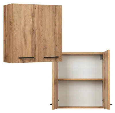 Zdjęcie produktu dla Szafka Łazienkowa Wisząca 60 cm Dąb Wotan Mat z Drzwiami Półki Cichy Domyk