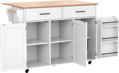 Produktbild von Flieks Servierwagen Kücheninsel mit 2 Schubladen, Küchentrolley Speisewagen mit Klappbar Arbeitsplatte, Küchenwagen mit Regal, 129x46-71x91.5cm, Weiß