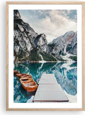 Produktbild von Gerahmtes Poster - Rahmen in heller Eiche - Boote Berge Hafen - 50x70 cm - Wand Bild - Wanddeko - Wandbilder - Kunstposter - Wandposter - Bilderrahmen - Bilder - Kunstdruck - P2NPA50x70-5068