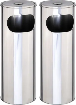 Produktbild von Novaliv 2x Standaschenbecher für draußen Edelstahl Silber 58 cm hoch 21cm Ø 2in1 für Müll- und Zigarettenabfälle outdoor Aschenbecher für draussen stehend Metallsieb Mülleimer mit Aschenbecher Ständer