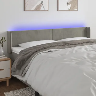 Produktbild von vidaXL LED Kopfteil Hellgrau 163x16x78/88 cm Samt - LED Kopfteil - LED Kopfteile - Kopfteil - Bett-Kopfteil