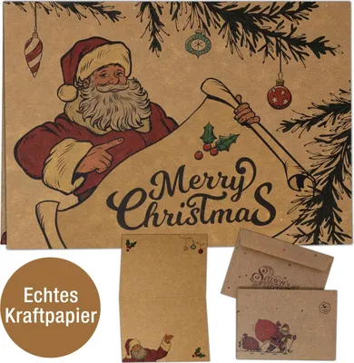 Produktbild von 15x Kraftpapier Weihnachtskarten mit Umschlag - Frohe Weihnachten, Merry Christmas Karten-Set | Klappkarten Weihnachten aus original Kraftpapier | Hochwertige Weihnachts Grußkarten