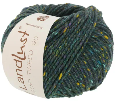 Obrázok produktu pre Lana Grossa Landlust Soft Tweed 90 klasická krútená tvídová priadza z panenskej vlny s viacfarebnými nopkami 90 m farba 016 - tmavá petrolejová škvrnitá