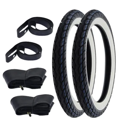 Obrázek produktu pro 2x pneumatiky Whitewall Kenda K418 2.75-17 (2 3/4 x 17) 41P TT + duše + páska na ráfek